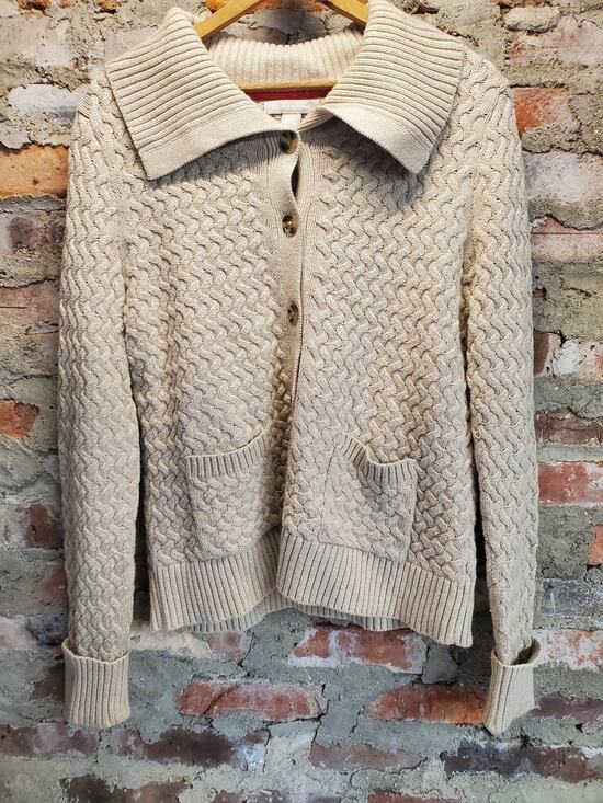 Banana Republic Sweaters - Banana Republic Womens Cardigan XL Beige Shawl Collar Cable Knit Cotton Button